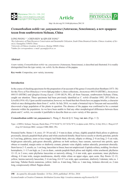 Cremanthodium Nobile Var. Yanyuanense (Asteraceae, Senecioneae), a New Epappose Taxon from Southwestern Sichuan, China