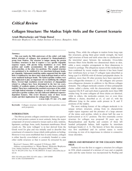 Collagen Structure: the Madras Triple Helix and the Current Scenario