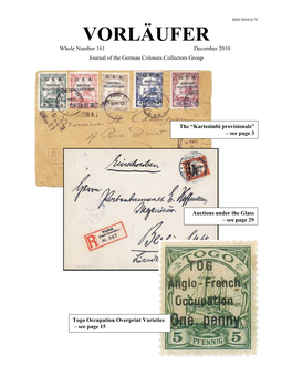 VORLÄUFER Whole Number 161 December 2010 Journal of the German Colonies Collectors Group