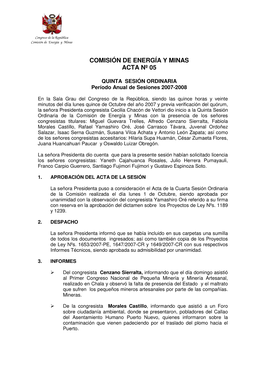 Comisión De Energía Y Minas Acta Nº 05