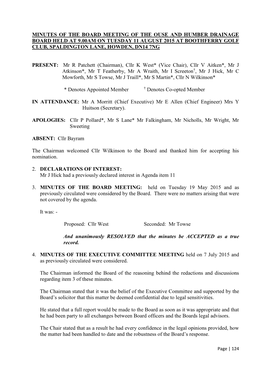 Minutes of the Board Meeting of the Ouse and Humber