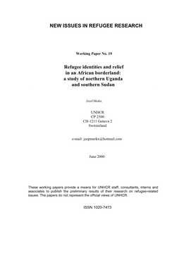 Refugee Identities and Relief in an African Borderland: a Study of Northern Uganda and Southern Sudan