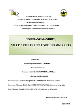 Tsiroanomandidy, Ville Batie Par Et Pour Les Migrants