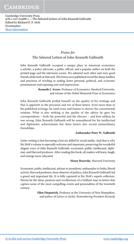 Praise for the Selected Letters of John Kenneth Galbraith