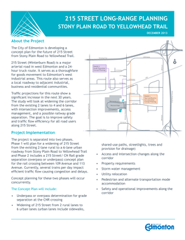 215 Street Long-Range Planning Stony Plain Road to Yellowhead Trail December 2013