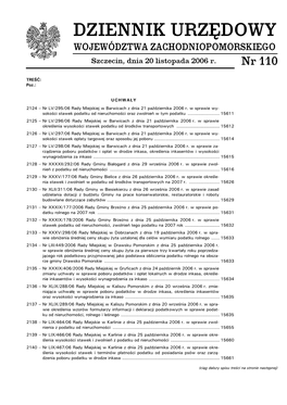 DZIENNIK URZĘDOWY WOJEWÓDZTWA ZACHODNIOPOMORSKIEGO Szczecin, Dnia 20 Listopada 2006 R