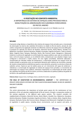 A Vegetação No Conforto Ambiental a Importância Do Sistema De Espaços Livres Privados Para a Manutenção