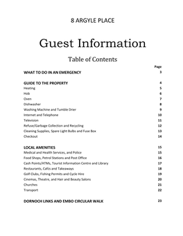 Guest Information Table of Contents Page WHAT to DO in an EMERGENCY 3