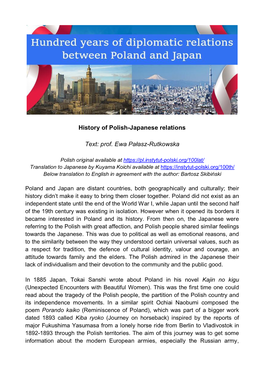 History of Polish-Japanese Relations Text