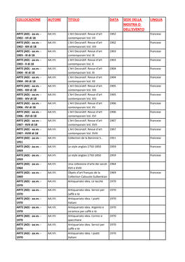 Collocazione Autore Titolo Data Sede Della Mostra O