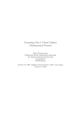 Classic Ciphers (Mathematical Version)