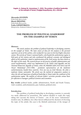 The Problem of Political Leadership on the Example of Yemen , Przegląd Geopolityczny, 36, S