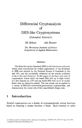 Differential Cryptanalysis of DES-Like Cryptosystems