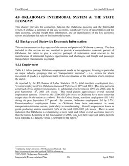 4.0 Oklahoma's Intermodal System & the State Economy