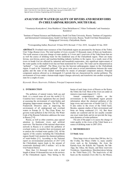 Analysis of Water Quality of Rivers and Reservoirs in Chelyabinsk Region, South Ural