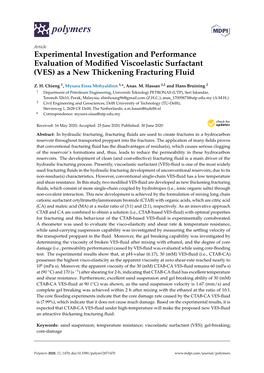 Vestigation and Performance Evaluation of Modiﬁed Viscoelastic Surfactant (VES) As a New Thickening Fracturing Fluid