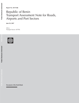 Republic of Benin Transport Assessment Note for Roads