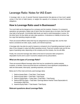 Leverage Ratio: Notes for IAS Exam