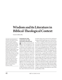 Wisdom and Its Literature in Biblical-Theological Context Graeme Goldsworthy