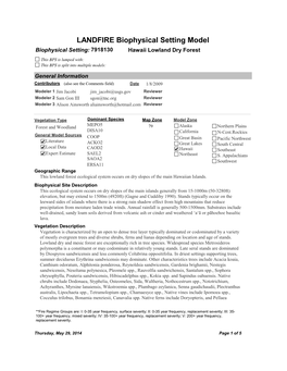 LANDFIRE Biophysical Setting Model Biophysical Setting: 7918130 Hawaii Lowland Dry Forest