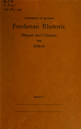 Freshman Rhetoric; Manual and Calendar for