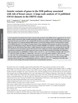 Genetic Variants of Genes in the NER Pathway Associated with Risk of Breast Cancer: a Large-Scale Analysis of 14 Published GWAS Datasets in the DRIVE Study