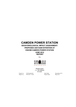 Camden Power Station Geohydrological Impact Assessment