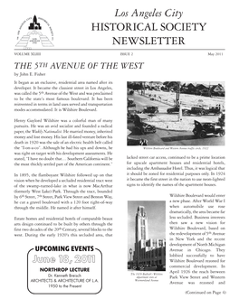 Los Angeles City HISTORICAL SOCIETY NEWSLETTER