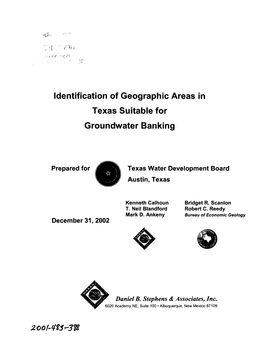 Identification of Geographic Areas in Texas Suitable for Groundwater Banking