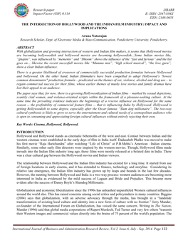 Issn -2347-856X Issn -2348-0653 the Intersection of Hollywood and the Indian Film Industry: Impact and Implications