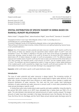 Spatial Distribution of Specific Runoff in Serbia Based on Rainfall-Runoff Relationship