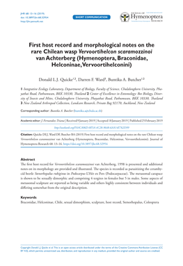 First Host Record and Morphological Notes on the Rare Chilean Wasp