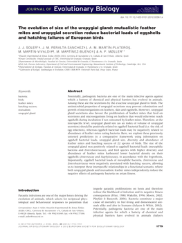 The Evolution of Size of the Uropygial Gland: Mutualistic Feather Mites And