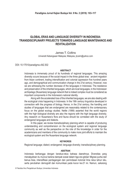 Global Eras and Language Diversity in Indonesia: Transdisciplinary Projects Towards Language Maintenance and Revitalization