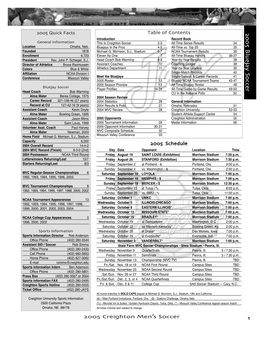 Table of Contents 2005 Schedule 2005 Creighton Men׳S Soccer 1