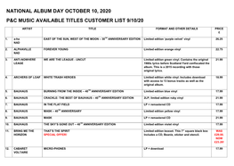 National Album Day October 10, 2020 P&C Music Available