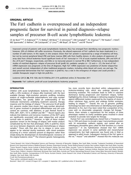 The Fat1 Cadherin Is Overexpressed and an Independent
