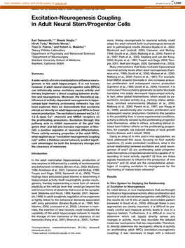 Excitation-Neurogenesis Coupling in Adult Neural Stem/Progenitor Cells