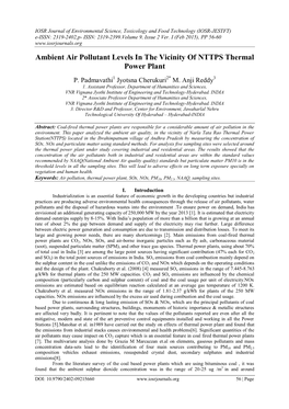 Ambient Air Pollutant Levels in the Vicinity of Nttpsthermal Power Plant