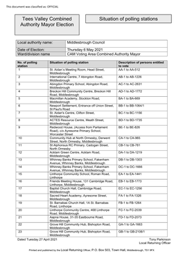 Situation of Polling Stations Tees Valley Combined Authority Mayor