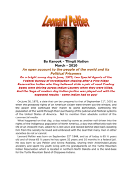 By Kanook – Tlingit Nation March – 2010 an Open Account to The