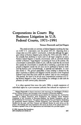 Big Business Litigation in US Federal Courts, 1971–1991