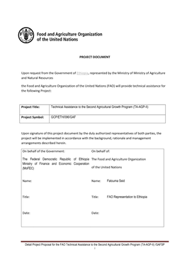 PROJECT DOCUMENT Upon Request from the Government of Ethiopia, Represented by the Ministry of Ministry of Agriculture and Natura