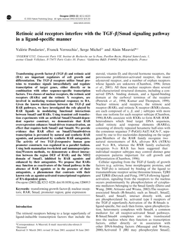 Retinoic Acid Receptors Interfere with the TGF-B/Smad Signaling Pathway in a Ligand-Specific Manner