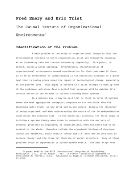 Fred Emery and Eric Trist the Causal Texture of Organizational Environments