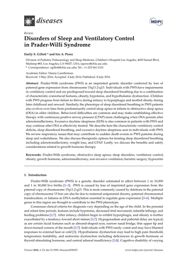 Disorders of Sleep and Ventilatory Control in Prader-Willi Syndrome