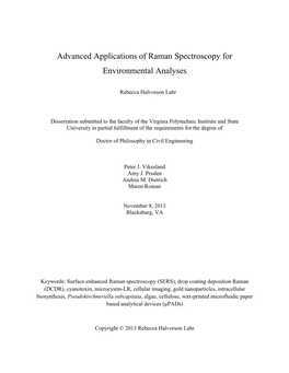 Advanced Applications of Raman Spectroscopy for Environmental Analyses Rebecca Halvorson Lahr