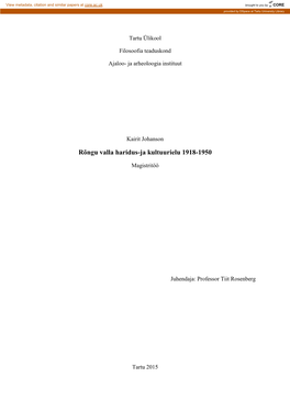 Rõngu Valla Haridus-Ja Kultuurielu 1918-1950