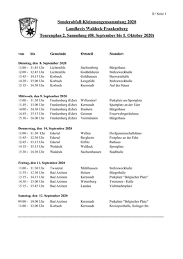 Sonderabfall-Kleinmengensammlung 2020 Landkreis Waldeck-Frankenberg Tourenplan 2