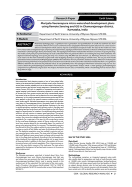 Research Paper Earth Science Mariyala-Veeranapura Micro-Watershed Development Plans Using Remote Sensing and GIS in Chamarajanagar District, Karnataka, India N